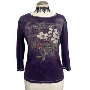 Vtg Y2K Blue Canyon Bedazzled 'Vintage Roses' Grunge Whimsigoth Gothic Top